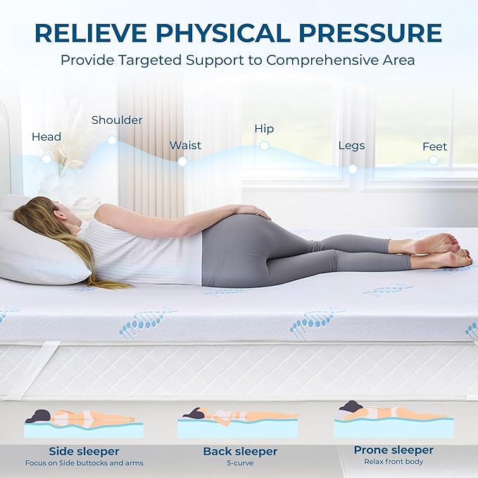 BDEUS 3 Inch Twin Memory Foam Mattress Topper with Collagen-Rich Cover, Soft Mattress Pad for Skin-Hydrating & Back Pain Relief, CertiPUR-US Certified