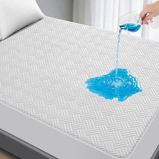 Waterproof Mattress Protector Twin Size - Breathable, Noiseless, Ultra-Soft Bed Cover, Mattress Pad Cover with Deep Stretchable Pockets 8"-21" (White)