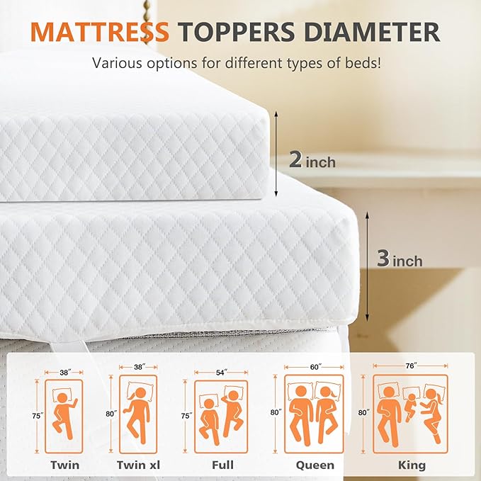 DUMOS 3 Inch Gel Memory Foam Mattress Topper King Size, Cooling Breathable Comfy Mattress Pad for Pain Relief, CertiPUR-US Certified (with Removable & Washable Cover)