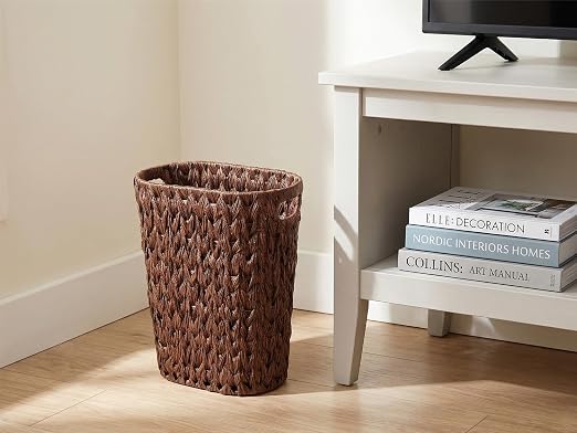 Coeusy 5 Gallon Wicker Trash Can Brown,Bathroom Trash Can with Handles,Handwoven Waste Basket Waterproof Narrow Small Garbage Can for Bedroom,Bathroom,Office - Image 3