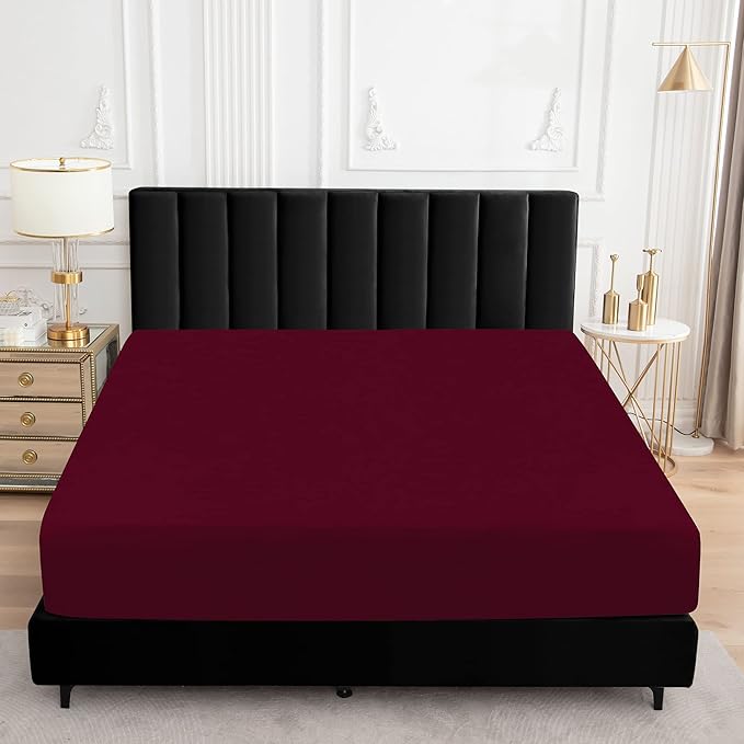 Sufdari Twin XL Mattress Protector,Waterproof Mattress Protector,Fitted Sheet Style Mattress Cover with 18" Deep Pocket,Washable and Comfortable-Deep Red,Twin XL