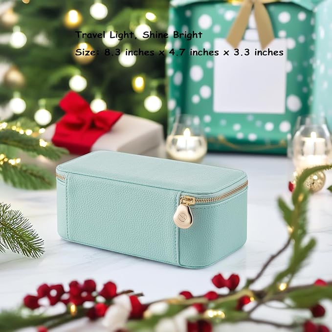 VLANDO Travel Jewelry Box Organizer – Portable PU Leather Jewelry Case with 6/8/12 Zippered Pouches, Compact Storage for Earrings Rings Necklaces Bracelets, Aqua Blue - Image 2