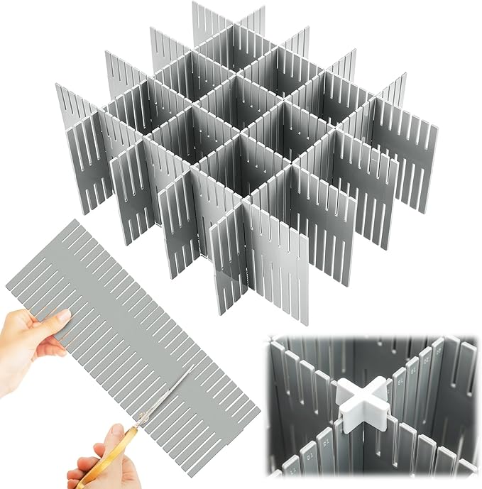 Blosssound 15 Pcs 5.12 Tall Drawer Divider Adjustable Drawer Organizer DIY Ultra Deep Storage Organizer Separator with Fixed Buckle for Underwear Socks Dormitory Office Kitchen Bedroom(Grey) by Blosssound