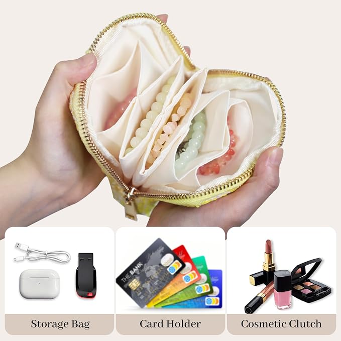 Stratalife Travel Jewelry Case - Portable Jewelry Organizer for Traveling Small Pouches for Bracelets Necklace Bangles Healing Crystal, Ring Storage with Zipper Gift for Women, Yellow - Image 2