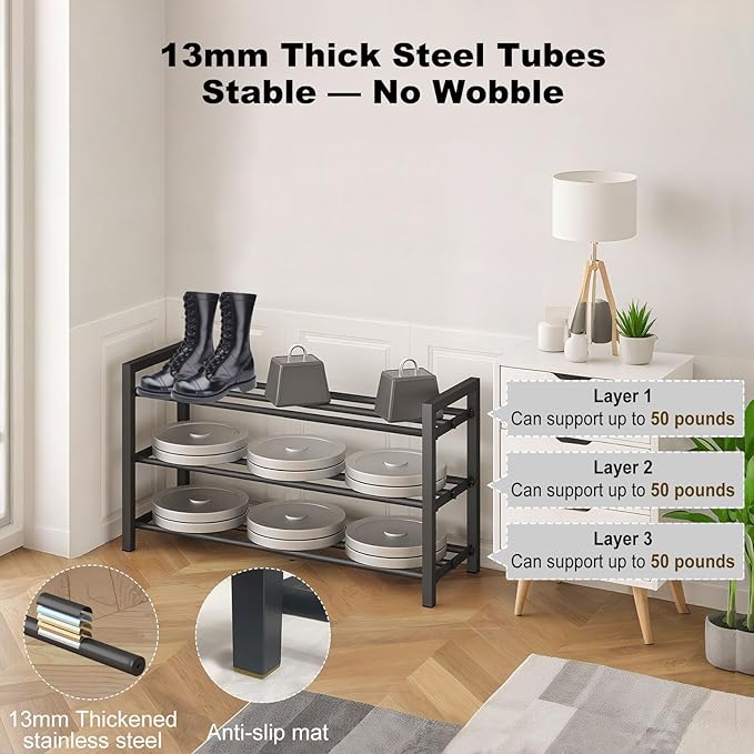 Detsuk 2-Tier Expandable Shoe Rack (17.5"-30.7") – Adjustable Heavy-Duty Metal Shoe Organizer Shelf for Closet, Entryway, Mudroom & Garage – Durable Freestanding Storage, Black - Image 6