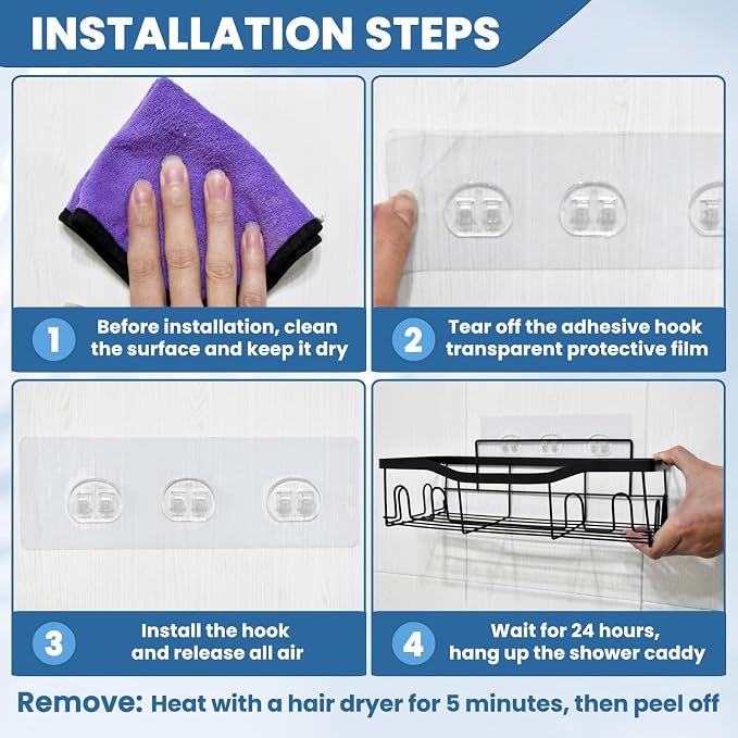 4 Pack Shower Caddy Adhesive Replacement, Shower Shelf Strong Adhesive Hooks, No Drilling, Transparent WaterProof Strips for Bathroom Shelves & Kitchen Racks - Image 5