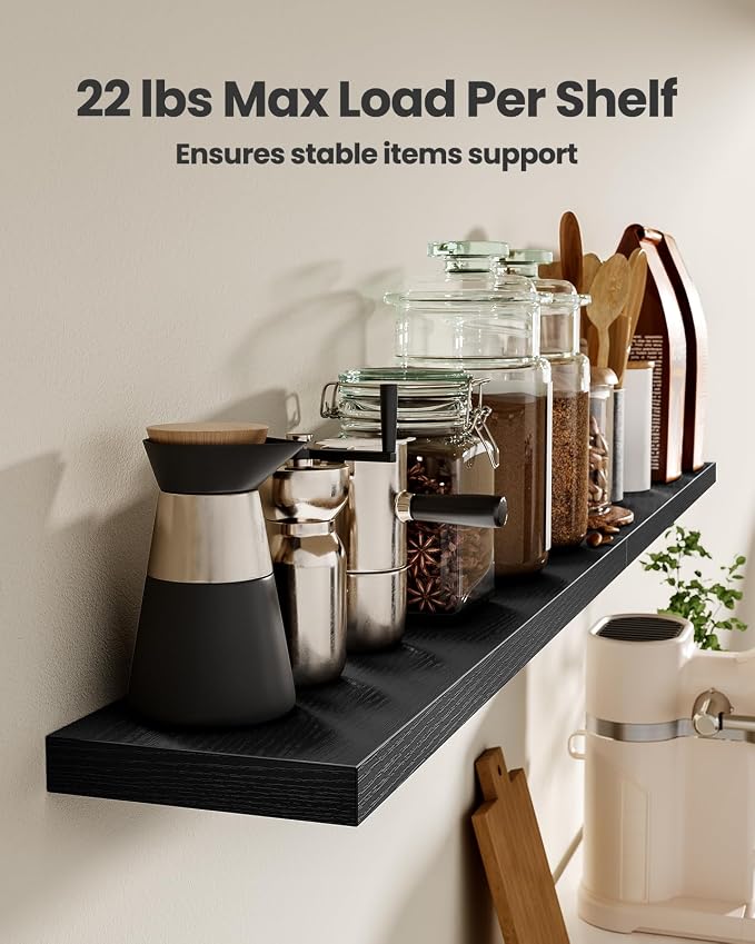 AMADA HOMEFURNISHING Floating Shelves for Wall, Wall Shelves for Living Room, Bedroom, Bathroom, Kitchen & Home Office Organization, Bathroom Shelves with Hidden Brackets, 22 lbs Max Load, AMFS44B - Image 4