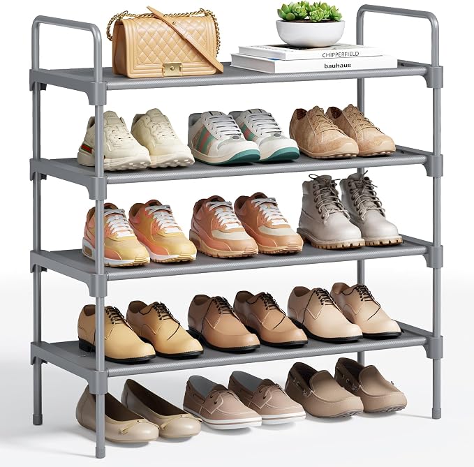 Kitsure Shoe Rack for Closet, Shoe Organizer for Front Door Entrance, Stackable Shoe Shelf, Detachable Closet Organizers and Storage, 26.6" Wide - 4 Tiers, Grey by Kitsure