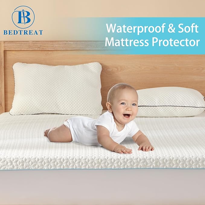 BedTreat Waterproof Mattress Protector Mattress Cover Full Size Bed Cooling Mattress Protector White Mattress Pad Breathable Noiseless Washable Bed Mattress Cover 3D Air Fabric