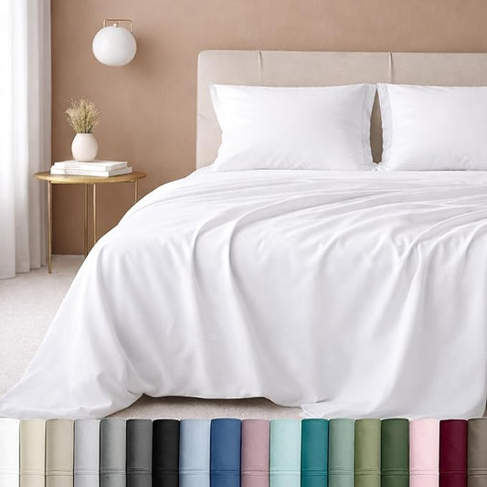 California Design Den California King Sheet Set - Luxury 600 Thread Count 100% Cotton Sateen, Deep Pocket Sheets with All Around Elastic for a Snug Fit, Durable Bedding Set - White