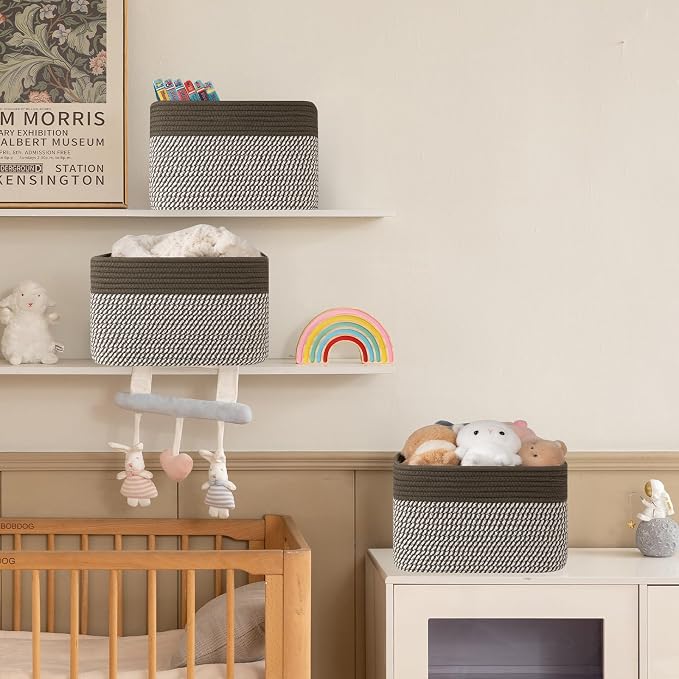 4 Pack Storage Baskets for Organizing, Woven Baskets for Shelves - Perfect for Toys, Books, Towels, and Clothes, Durable Gift Basket Bins Toy Storage, 12.7''Lx9''Wx7.8''H, Green & White - Image 5