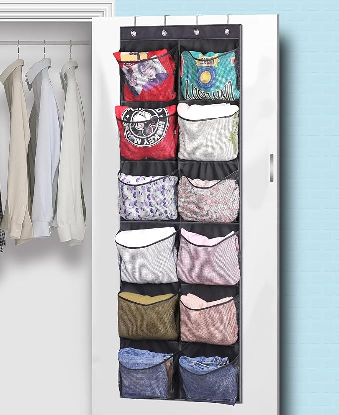 KIMBORA Boots Hanging Shoe Organizer for Closet 12 Extra Large Mesh Pockets Over The Door Shoe Rack for Men Shoes Size 16, Black - Image 7