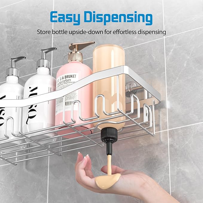 Youvip Adhesive Shower Caddy, No Drilling Bath Organizers 5 Pack, Rustproof Shelves with Soap Holder & Toothbrush Holder, Bathroom Organizers and Storage, Silver - Image 4