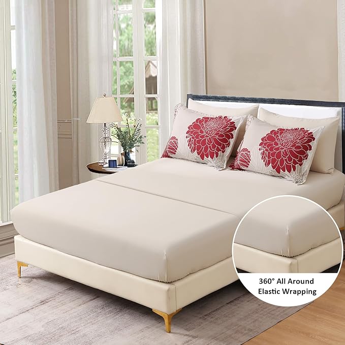 Yiran 7 Pieces King Comforter Set Red Floral Bed in a Bag Soft Microfiber Bedding Set 104"×90"(1 Comforter 1 Flat Sheet 1 Fitted Sheet 2 Pillowshams 2 Pillowcases)