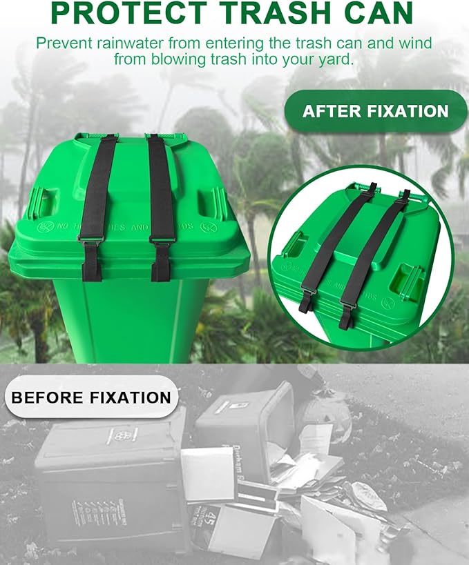2 PCS Adjustable Double Claw Trash Can Lock Strap to Prevent Raccoons, Dogs, Mice and Other Small Animals From Rummaging, Garbage Can Lid Lock Keeps Lid Securely in Place in Strong Winds - Image 4