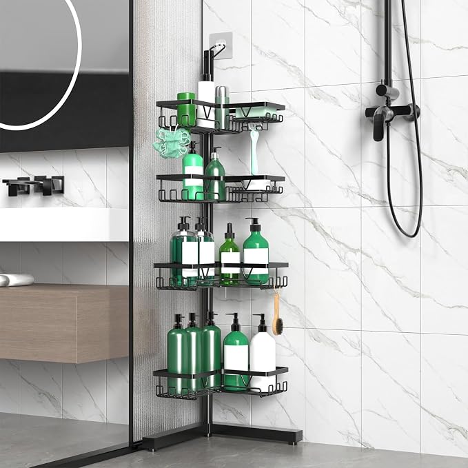 DAOYA Standing Shower Caddy Corner - 4-Tier Floor Shower Caddy Corner Adjustable Bathroom Organizers and Storage with Soap Holder & Razor, Bathroom Free-Standing Organizer for Large Bottles - Image 6