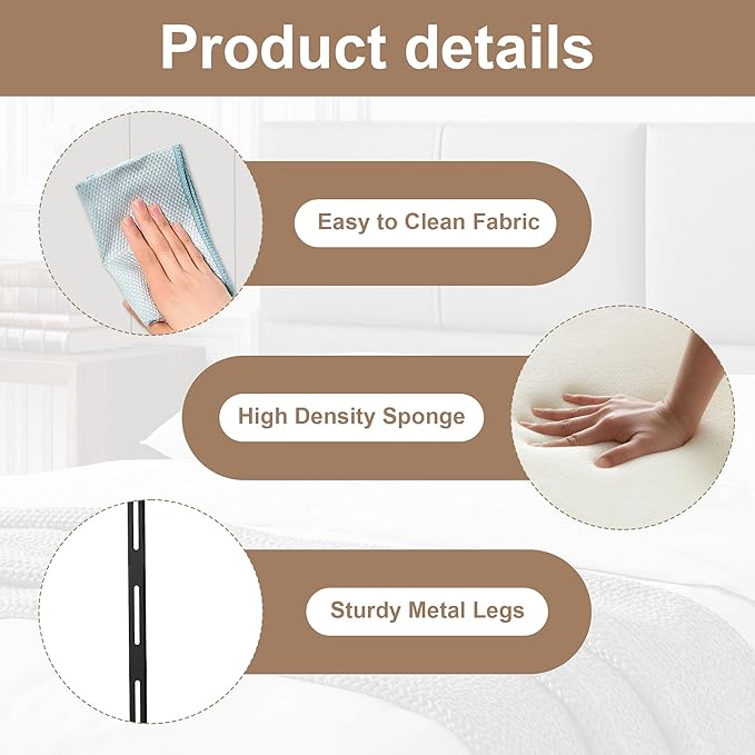 Yongchuang Upholstered Headboard Queen White Faux Leather Headboard for Queen/Full Size Bed Adjustable Height Foldable Heaboard