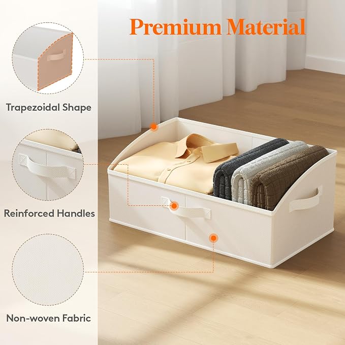 Lifewit Trapezoid Closet Storage Bins for Shelf, 6 Packs Non-woven Closet Organizer Baskets with Handles, Foldable Clothes Containers Boxes for Clothing, Book, Purse, 23L, Extra Large, White - Image 5