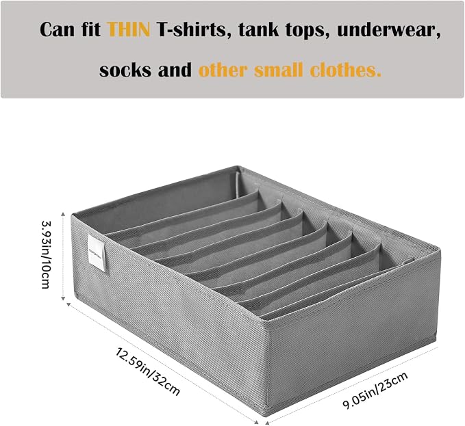 4 Packs T-shirt Drawer Organizers for Clothing,8 Grids Compartment Wardrobe Storage Box, Washable Clothes Organizer for Folded Clothes, Legging, Silk Scarve - Image 3