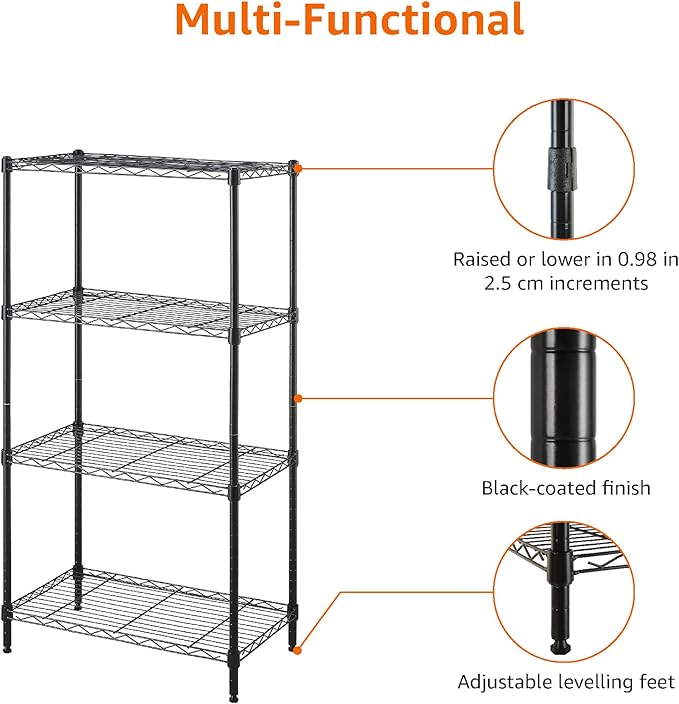 Amazon Basics 4-Shelf Steel Wire Storage Shelves for Garage, Adjustable Metal Shelving Unit, 200 lbs Per Shelf, 23.2" W x 48" H x 13.4" D, Black | Sturdy, Adjustable, Easy Assembly, Storage - Image 6