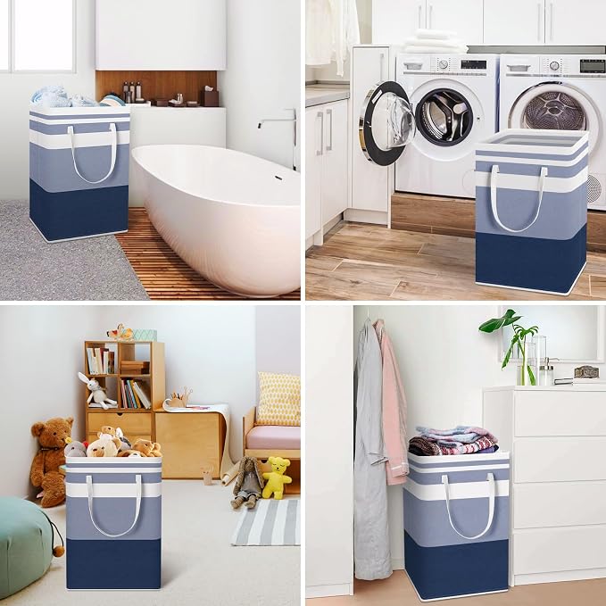 HomeHacks 2-Pack Large Laundry Basket, Waterproof, Freestanding Laundry Hamper, Collapsible Tall Clothes Hamper with Extended Handles for Clothes Toys in the Dorm and Family (Blue, 75L) - Image 6