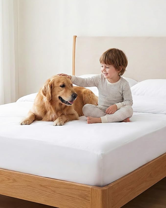 Premium Queen Waterproof Mattress Cover 2 Pack, Zippered Mattress Protector, 9 Inch Deep, 6-Sided Mattress Encasement - White