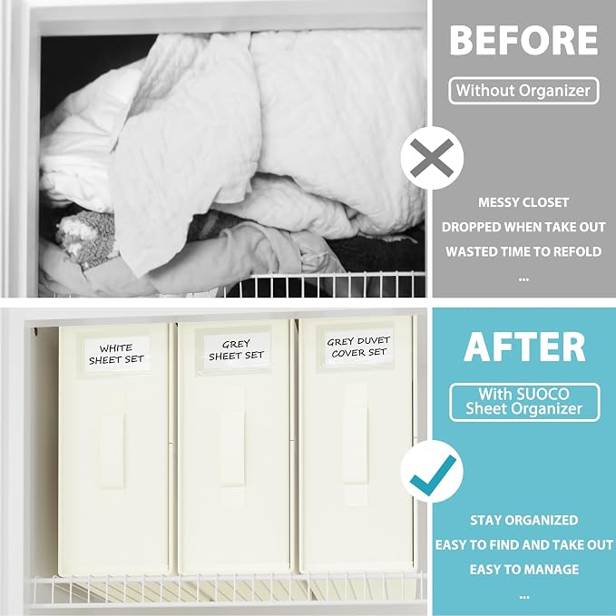 SheetCube Bed Sheet Organizers and Storage 4 Pack, Foldable Linen Closet Organizer with Window and Label, Bedding Folder Storage Box Container for Blanket, Duvet Cover Set, Bed Sheet Set - Beige - Image 2