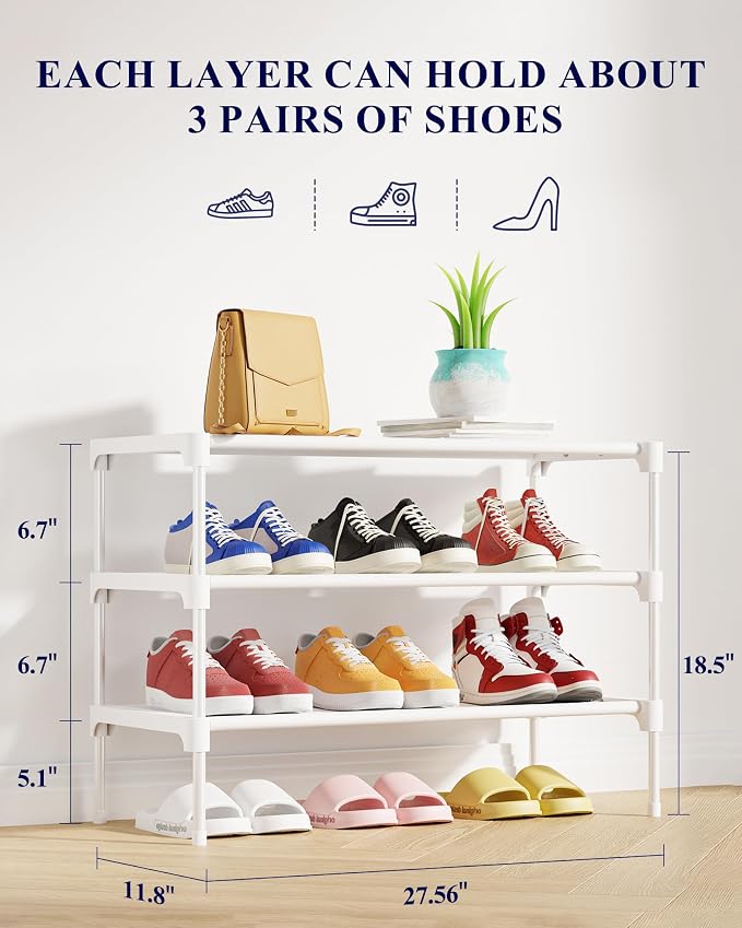 Kitsure Shoe Rack - Non-Woven Shoe Rack Shelf, Shoe Organizer for Closet, Entryway, Garage & Corridor, Stackable Shoe Shelves, 27.5" Wide - 3 Tier, White - Image 2