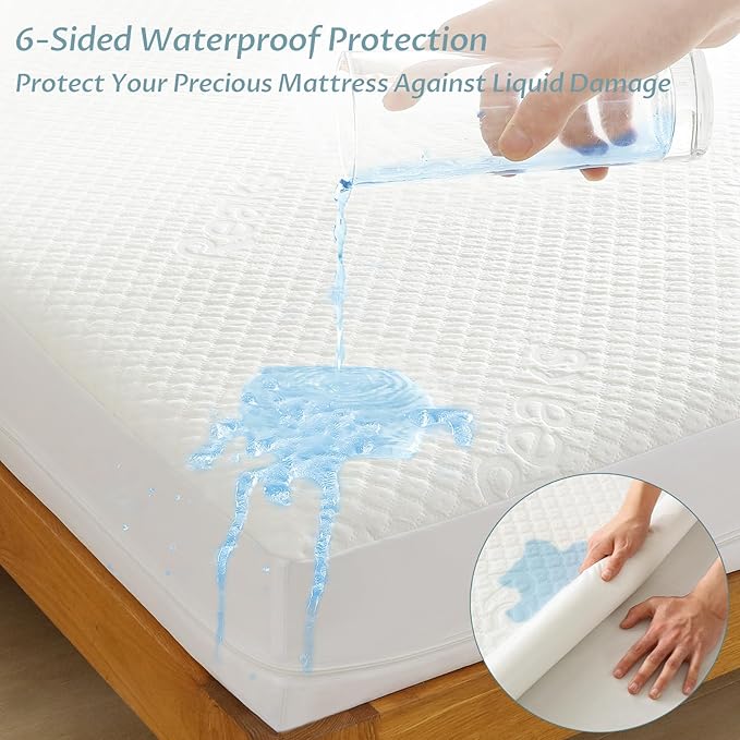 Twin XL Size Mattress Protector with Zipper - 100% Waterproof Zippered Mattress Cover - Soft & Cooling Noiseless Bed Mattress Covers - Top Removable Mattress Encasement 10-12" Deep