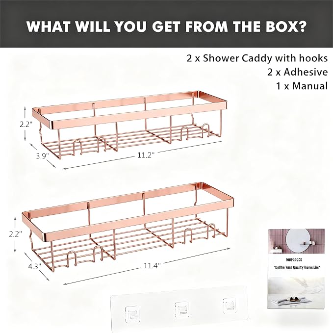 Moforoco Shower Caddy Shelf Organizer Rack, Self Adhesive Black Bathroom Shelves Basket, Home Farmhouse Wall Inside Organization and Storage Decor Rv Accessories, First Camper Apartment Essentials - Image 3