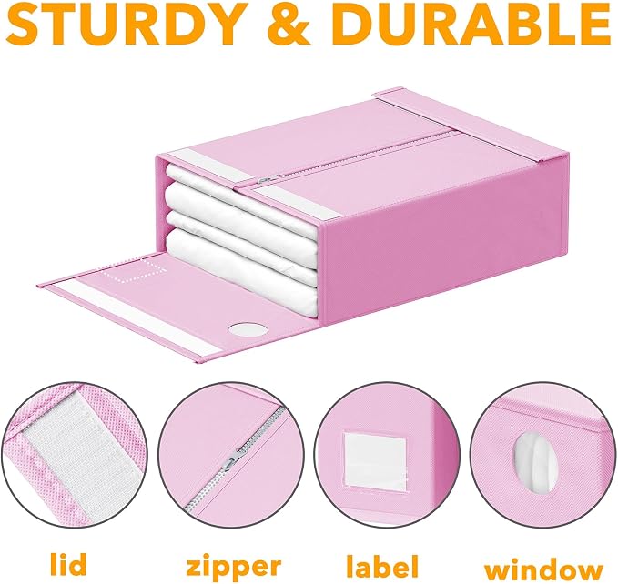 SpaceAid 6 Pack Bed Sheet Organizers and Storage, Foldable Sheet Organizer with Window for Linen Closet, Set Folder Keeper for Queen & King Size Bedding Storage (Pink) - Image 6