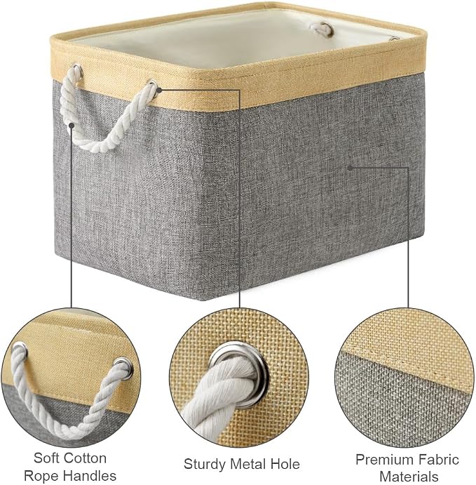 TheWarmHome Storage Basket for Organizing - Fabric Large Cubes 3 Pack 16x12x12 inch Baskets, Cube Storage Bin for Shelves Organizer Closet Cloth Gift Toy (Gold & Grey) - Image 6
