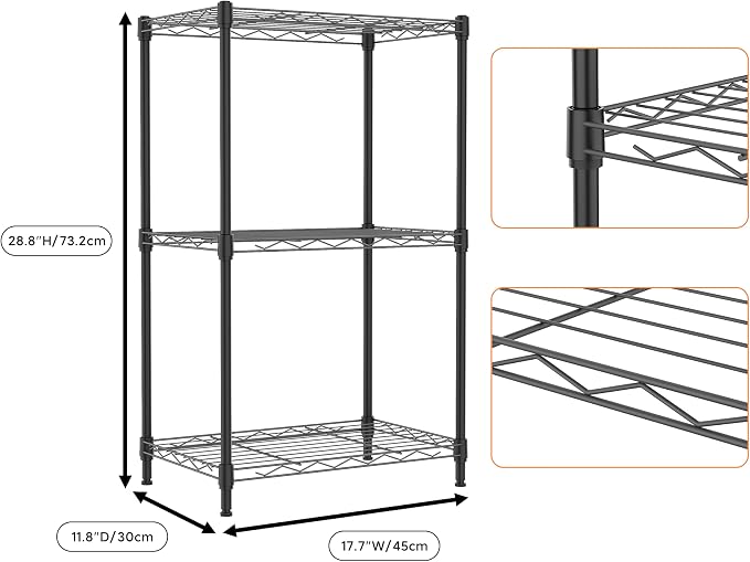 M MZG 3 Tiers Shelf Metal Storage Shelves Wire Rack Closet Organizers with Wheel for Garage Kitchen Bathroom Laundry Black 11.8" D x 17.7" W x 28.8" H - Image 8