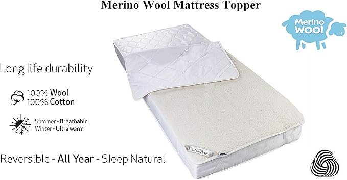 Mattress Topper Sheet Protector Underblanket Extra Thick Mattress pad Cover Woolmark Under Blanket (Queen 60" x 80" - 150 x 200 cm)