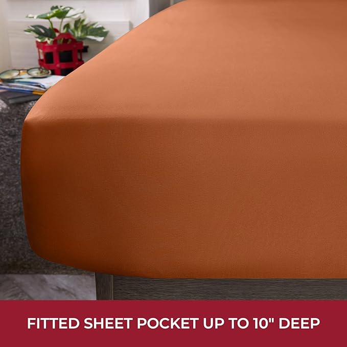 Mellanni RV Short Queen Sheets - 4 PC Iconic Collection Bedding - Hotel Luxury, Extra Soft, Cooling Bed Sheets - Deep Pocket up to 10 inch (RV/Short Queen, Terracotta)