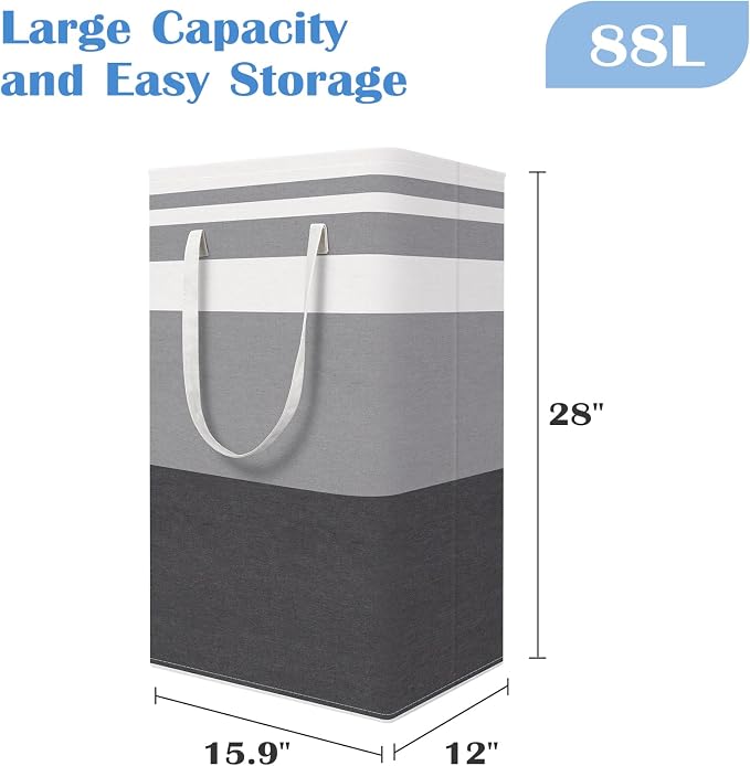 BlissTotes 3-Pack Laundry Basket, Freestanding＆Waterproof Laundry Hamper, Collapsible Tall Clothes Hamper with Easy Carry Handles for Clothes, Towels in the Family and Dorm,Gradient Grey,88L - Image 2