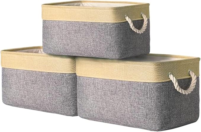 TheWarmHome Fabric Storage Bins Baskets for Organizing, Large Sturdy Storage Basket W/Handles, Decorative Foldable Storage Baskets for Shelves Closet Nursery Toy (Large - 3 Pack 15.7L×11.8W×8.3H) - Image 7
