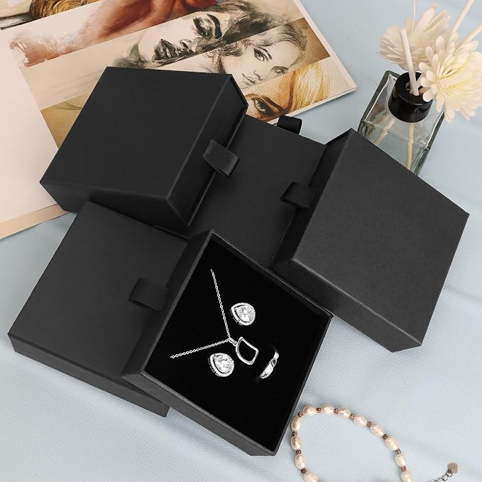 Jewelry Gift Boxes, 5 Pack 3.5×3.5x1Inch Cardboard Jewelry Boxes, Bulk Small Jewelry Boxes with Lids for Necklace Ring Earring Display Box (Black) - Image 6