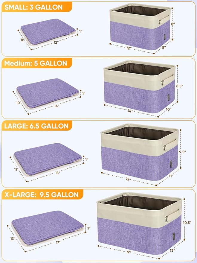 BALEINE 4 Pack Fabric Closet Storage Bins for Shelves, Linen Closet Organizers and Storage, Decorative Baskets for Organizing, Shelf, Clothes, Home, Office (Lavender, 17''x13''x10.5'') - Image 2