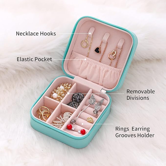 TRODANCE Mini Jewelry Case, Small Travel Jewelry Organizer, Portable Jewelry Box Mini Storage Organizer Display Box For Rings Earrings Necklaces (4Color-4pack) - Image 3