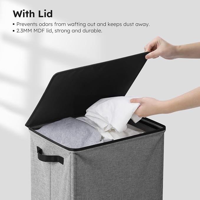 SOLEDI Laundry Hamper with Lid 100L Large & Tall Collapsible Laundry Basket, Clothes Hamper with Bag Removable Easy to Carry, Dirty Hampers for Bedroom, Bathroom, Dorm, College, Grey - Image 5