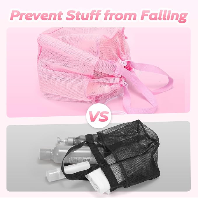 famichan Mesh Shower Caddy Portable with Drawstring, Dorm Room Essentials for College Students Girls, Large Shower Bag for Camping,Swimming,Gym,Travel,Bathroom - Pink - Image 3