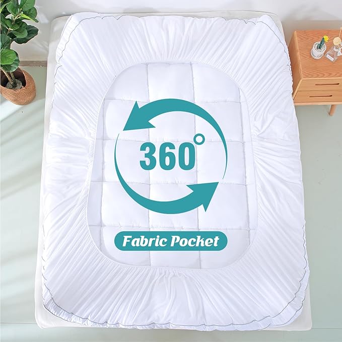 EVOLIVE Microfiber Mattress Topper Mattress Pad Pillow Cover Quilted Fitted Mattress Protector 8-18" Deep Pocket Cooling Mattress Topper (Full 75"x54"x2" Inches, White)