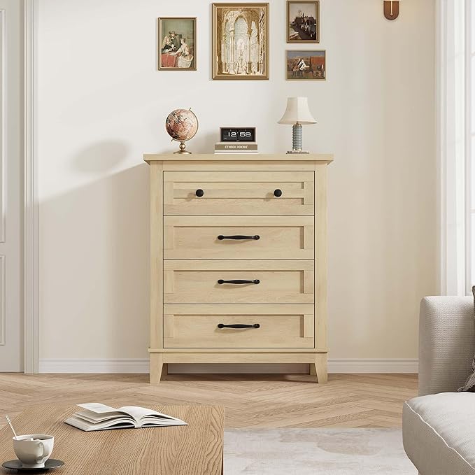 GarveeHome 4 Dresser for Bedroom, 34.8" Tall Vertical Drawer Dresser with Large Storage, Freestanding Wooden Closet Chest for Bedroom, Living Room