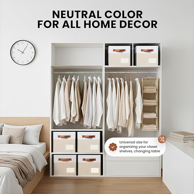 4 Pack Large Closet Storage Baskets for Shelves - 14x10 Heavy Duty Closet Shelf Organizer Bins with Handles & Labels - Decorative Collapsible Baskets for Organizing Living Room Bedroom Nursery Dorm - Image 4