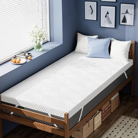 ELEMUSE 4 Inch Gel Memory Foam Mattress Topper Twin Size Pressure-Relieving Mattress Topper for Back Pain,Non-Slip Design with Removable & Washable Cover, CertiPUR-US