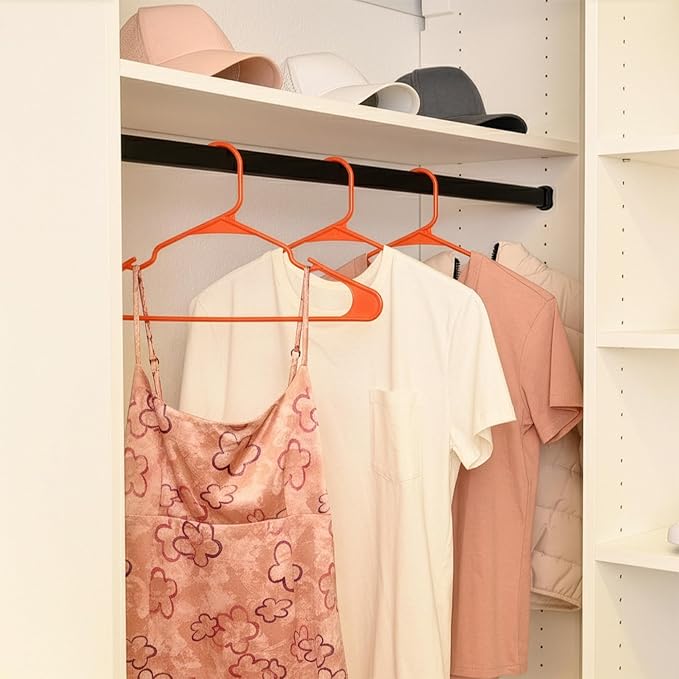 Closetselect Plastic Hangers 50 Pack - Space Saving Clothes Hangers, Made in USA, Durable & Strong Plastic Shirt & Coat Hanger with Notches & Shoulder Grooves, Non-Slip Hangers | Bright Orange - Image 2