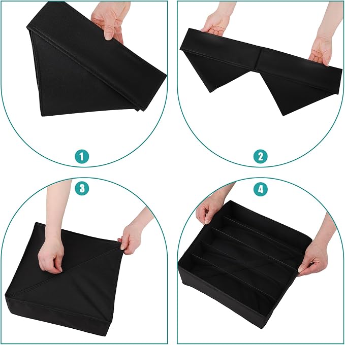 Drawer under Cabinet Clothes Organizer 5 Cell Foldable Storage Cubes Underwear Drawer Organizer Dividers Storage Boxes for Bra, Underwear（Black） - Image 5