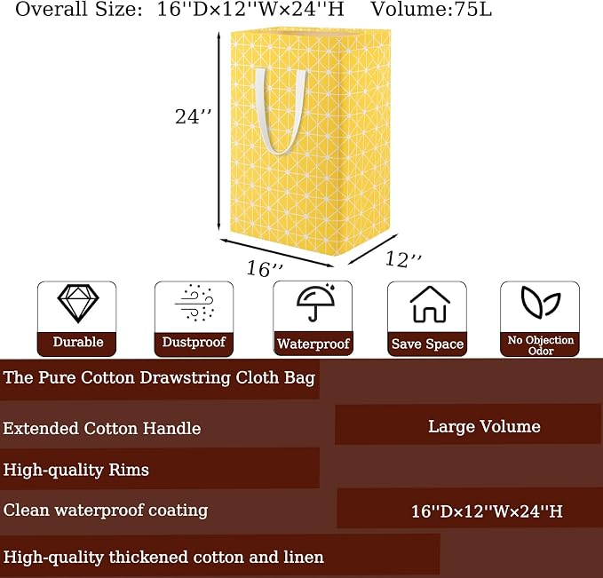 Waterproof Laundry Hamper Collapsible Laundry Basket Extended Cotton Handle Laundry Bag Large Clothes Storage Toy Organization for Bathroom Bedroom Laundryroom College Dorms - Image 2