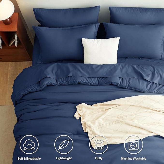 CozyLux King Size Comforter Set Navy Blue, 7 Pieces Bed in a Bag King Comforter Set with Sheets, Luxury Bedding Sets with Down Alternative Comforter, Fitted Sheet, Flat Sheet, Pillowcases & Shams